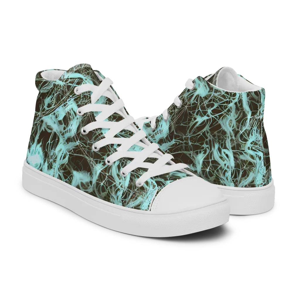 Aqua Vein on Men's High Top Canvas Shoes — Right