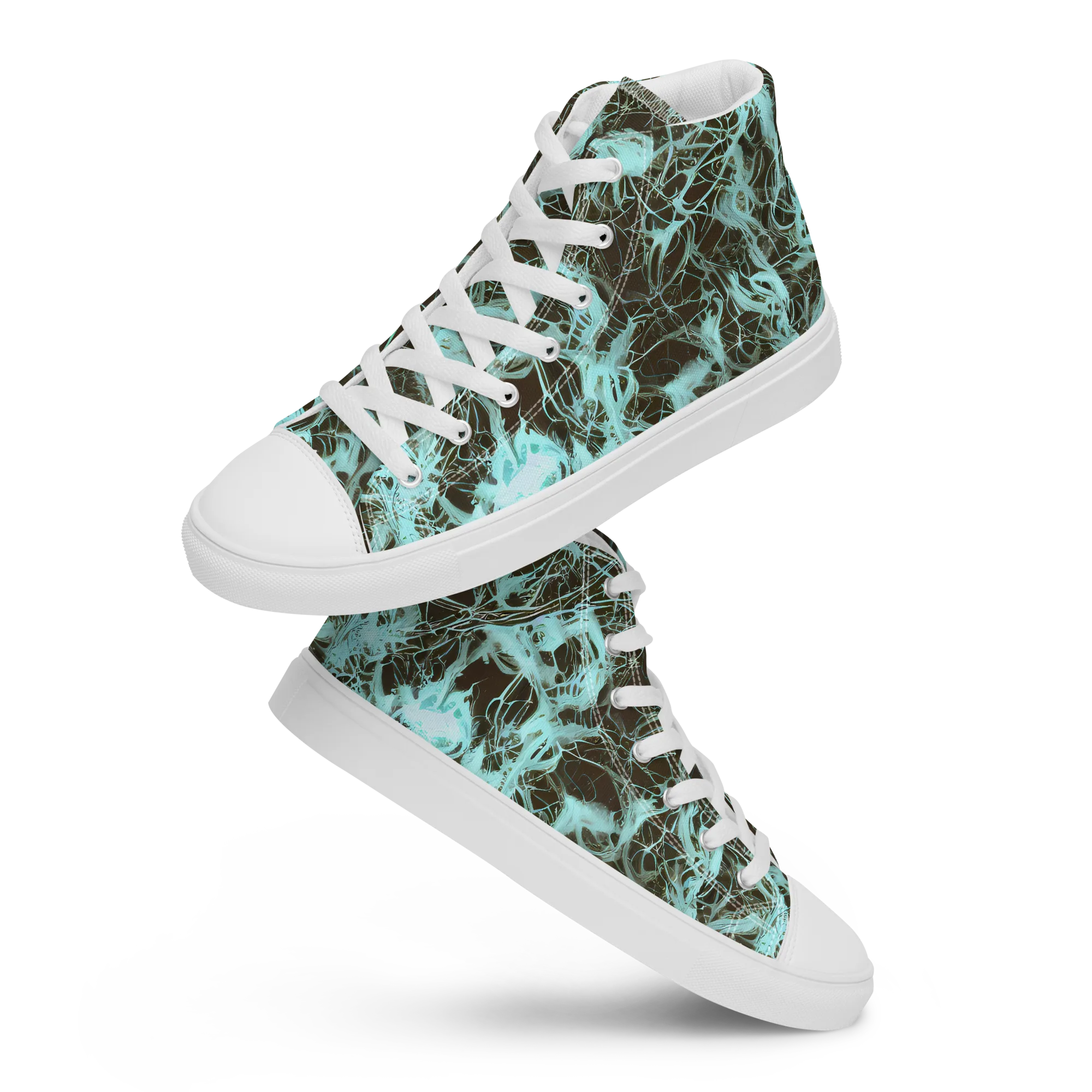 Aqua Vein on Men's High Top Canvas Shoes — Front