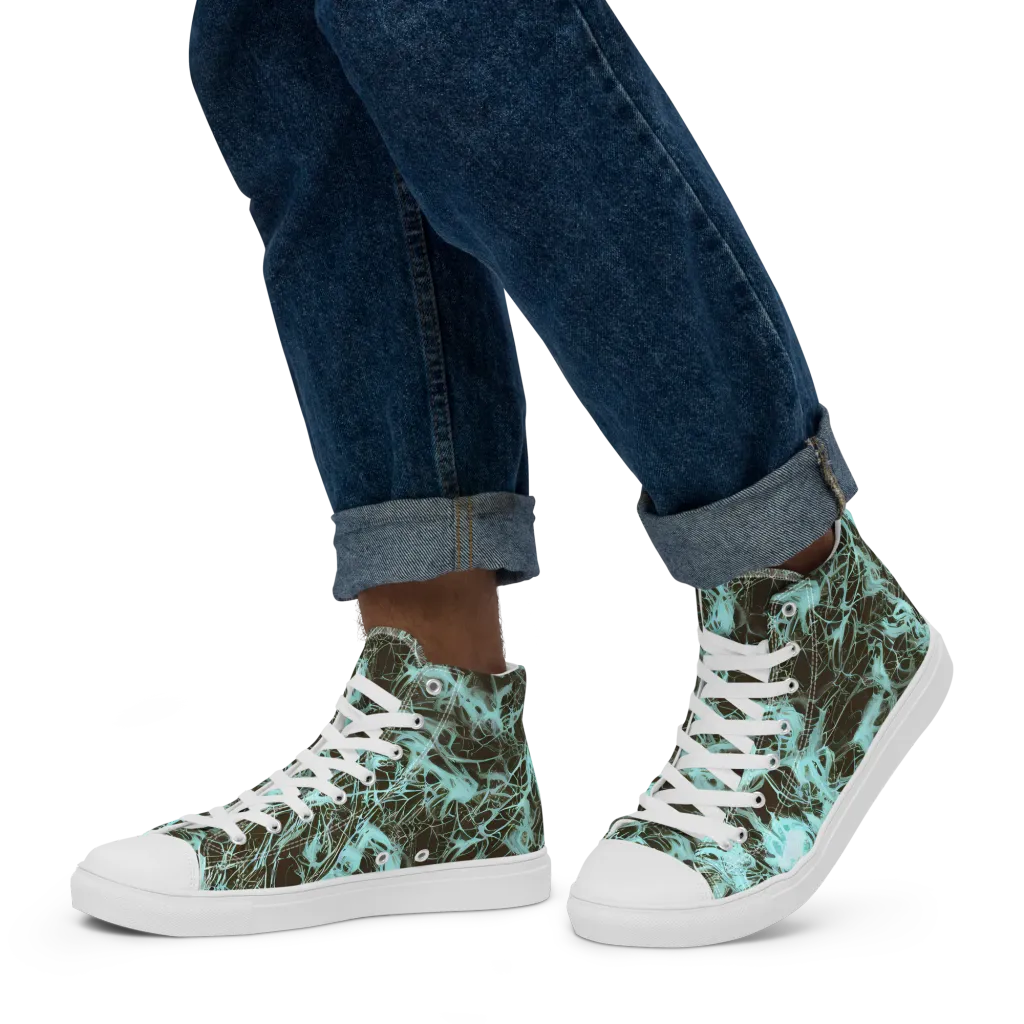 Aqua Vein on Men's High Top Canvas Shoes — Left
