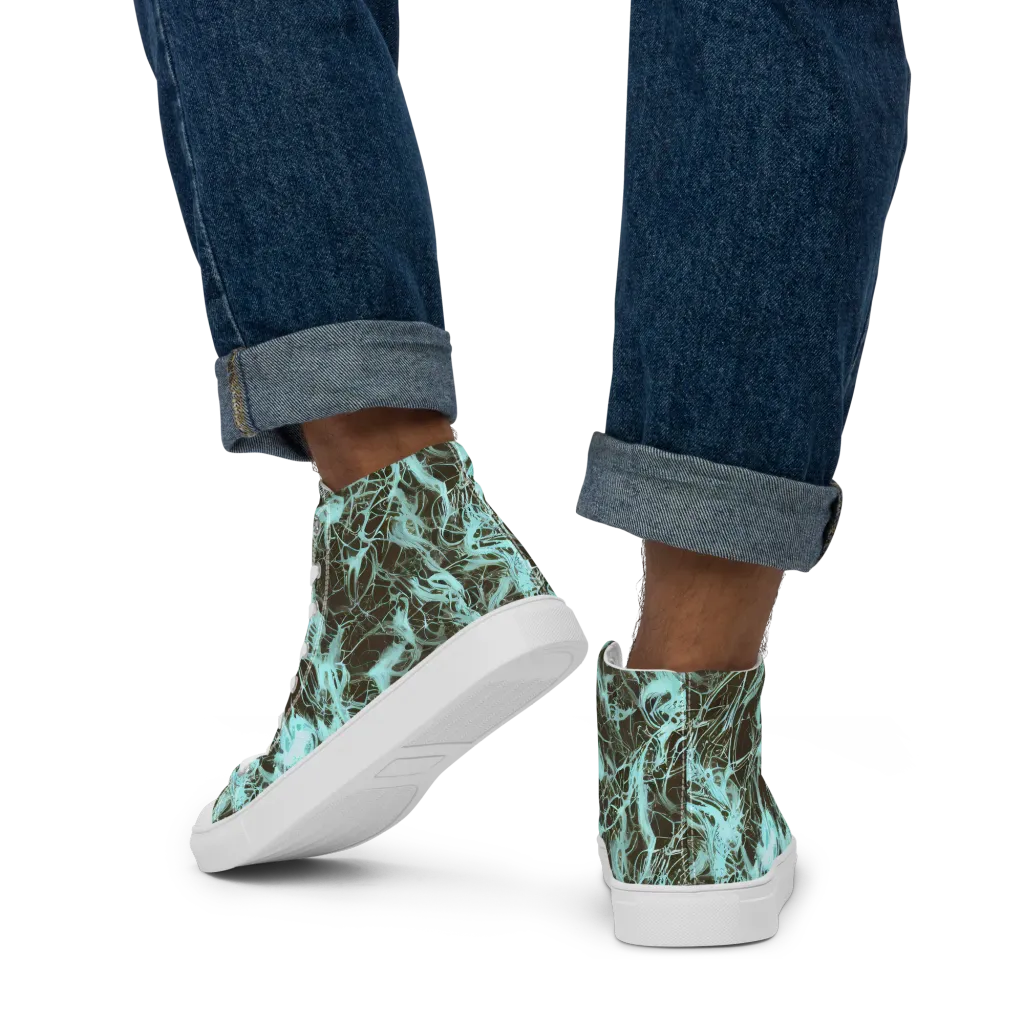 Aqua Vein on Men's High Top Canvas Shoes — Back