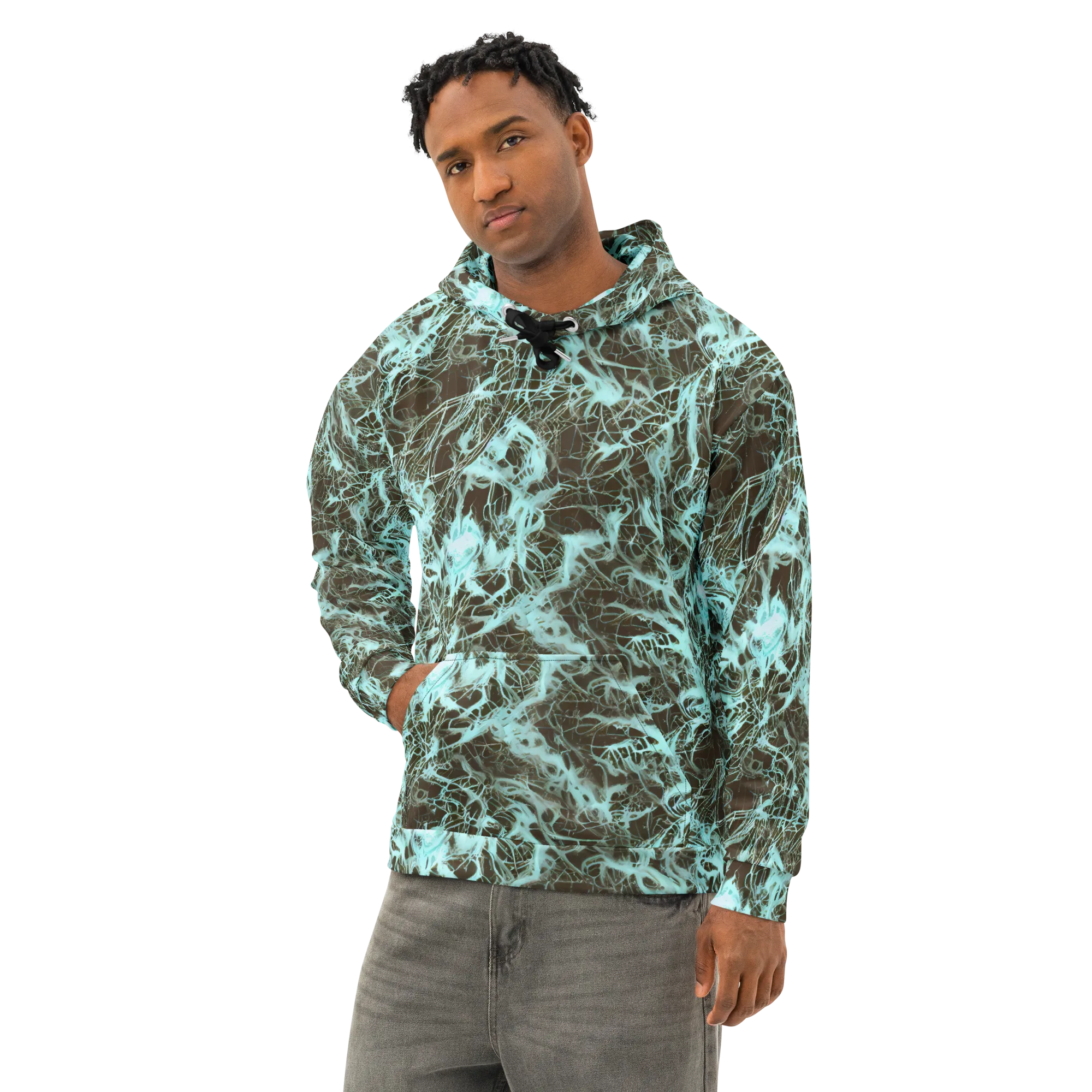 Aqua Vein on Cotton Hoodie — Left Front