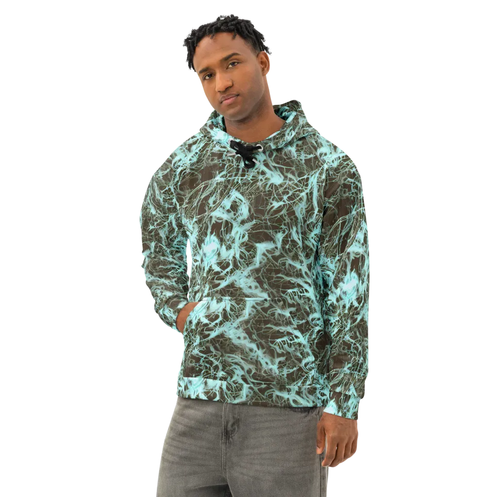 Aqua Vein on Cotton Hoodie — Left Front