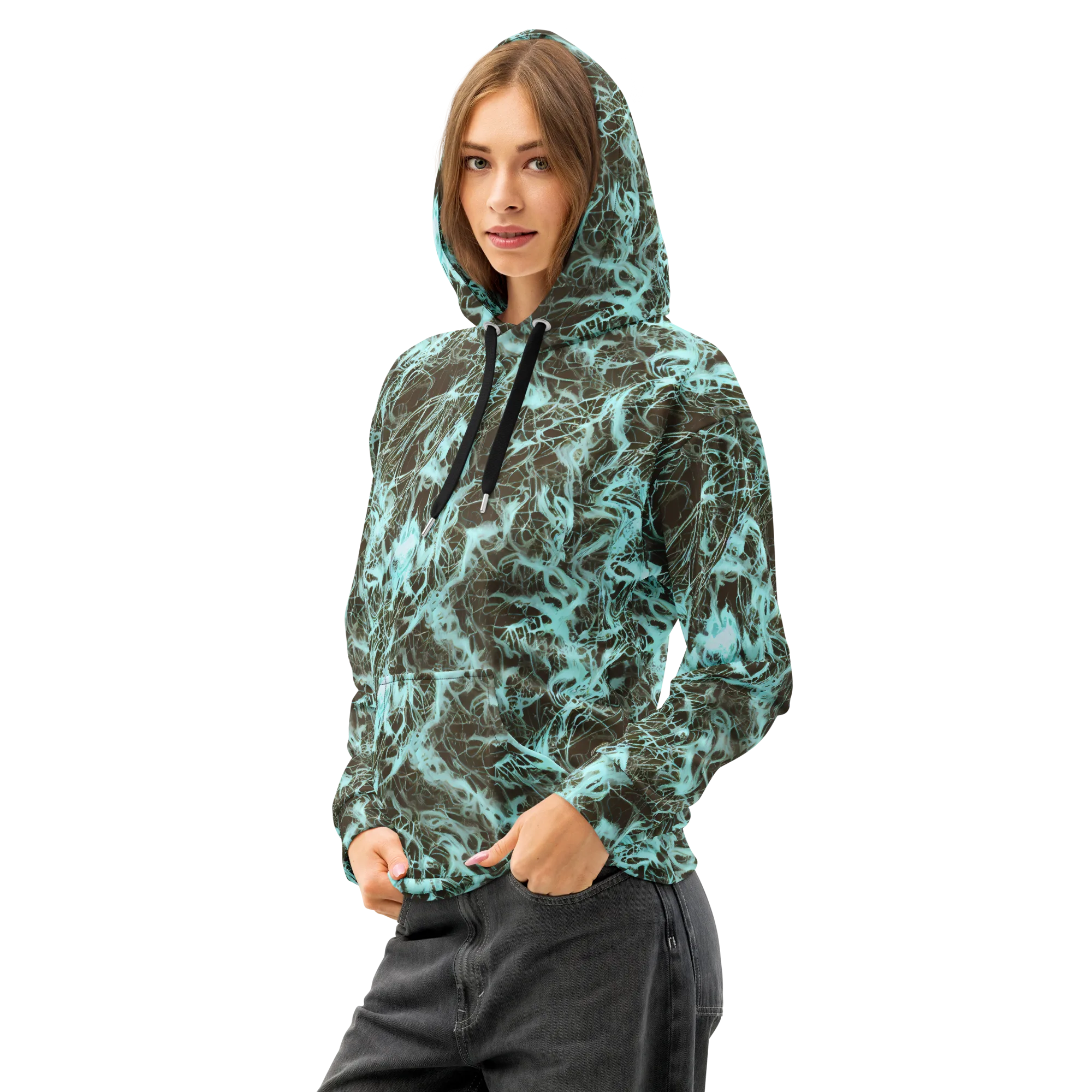 Aqua Vein on Cotton Hoodie — Left Front