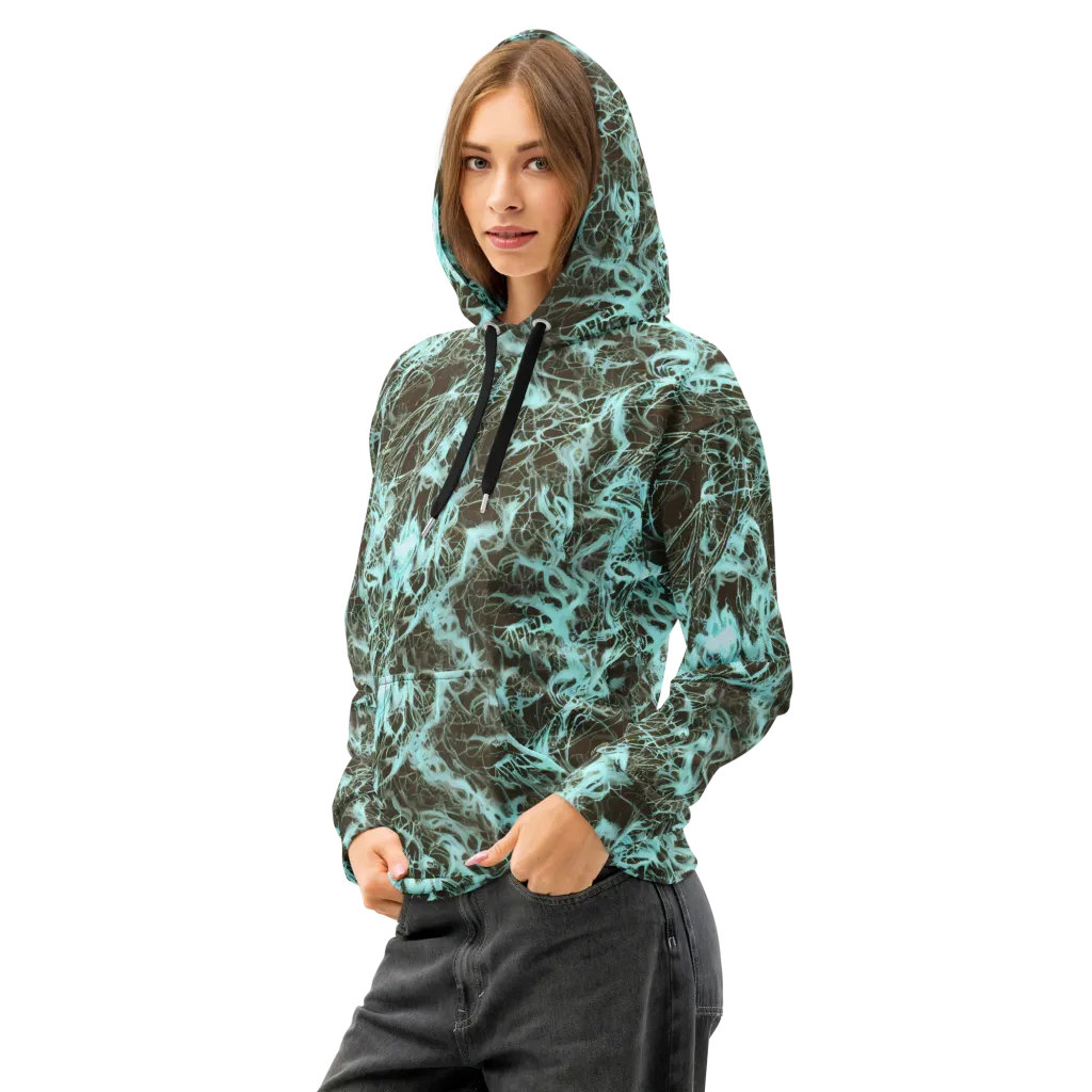 Aqua Vein on Cotton Hoodie — Left Front
