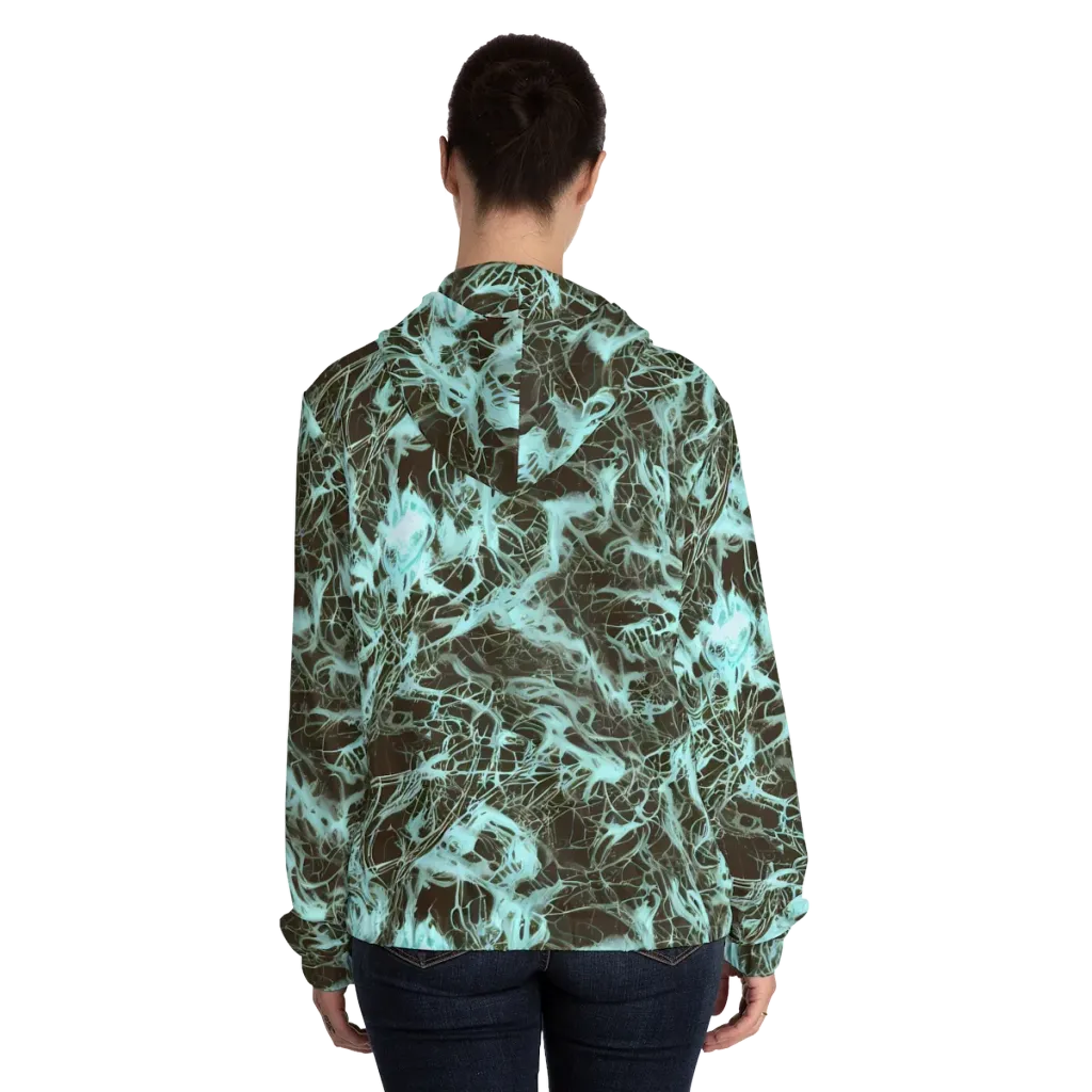 Aqua Vein on Women's Full-Zip Hoodie — Back On Person