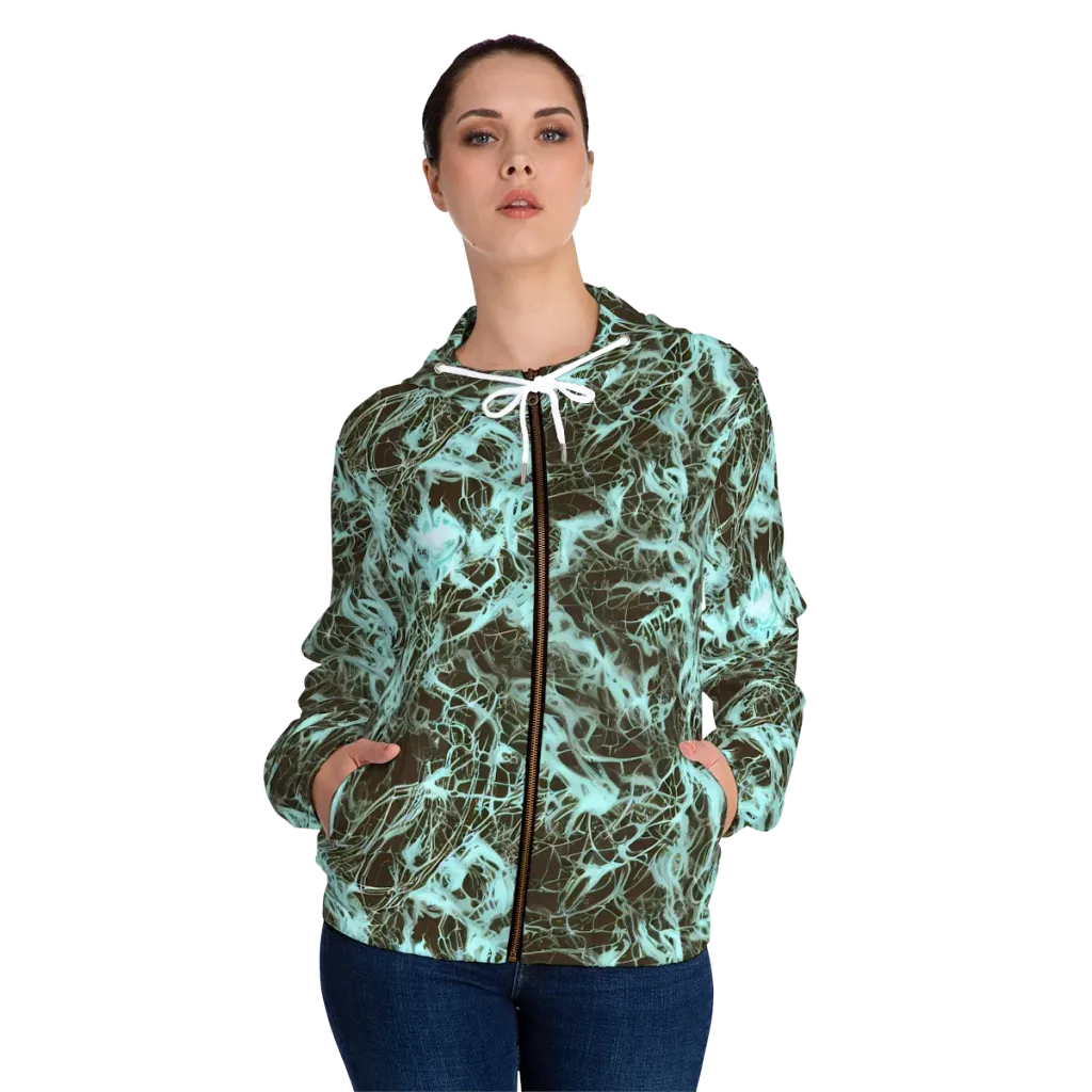 Aqua Vein on Women's Full-Zip Hoodie — Front On Person