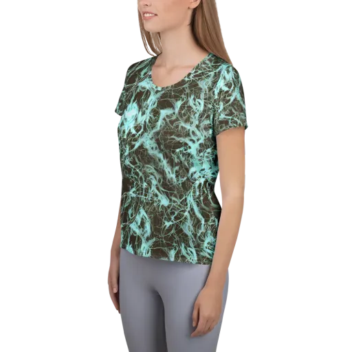 Aqua Vein on a Women's Athletic T-Shirt