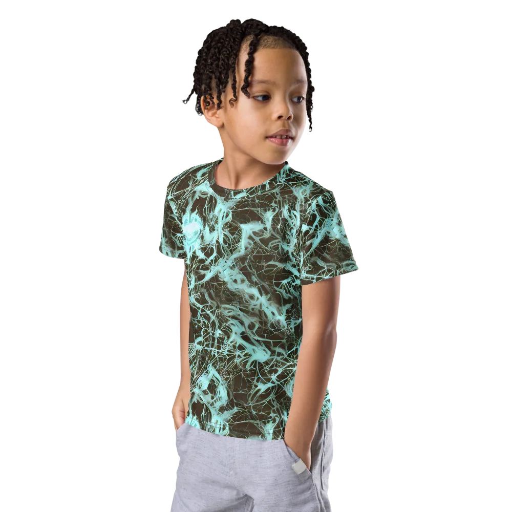 Aqua Vein on Kids Crew Neck T-Shirt — Left Front
