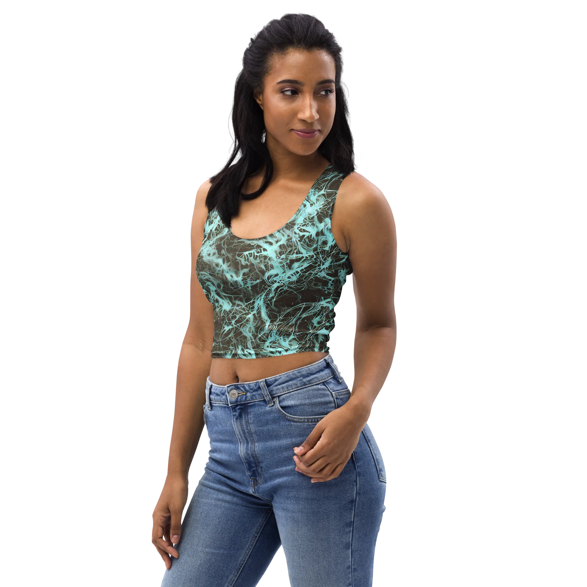 Aqua Vein on Crop Top — Left Front