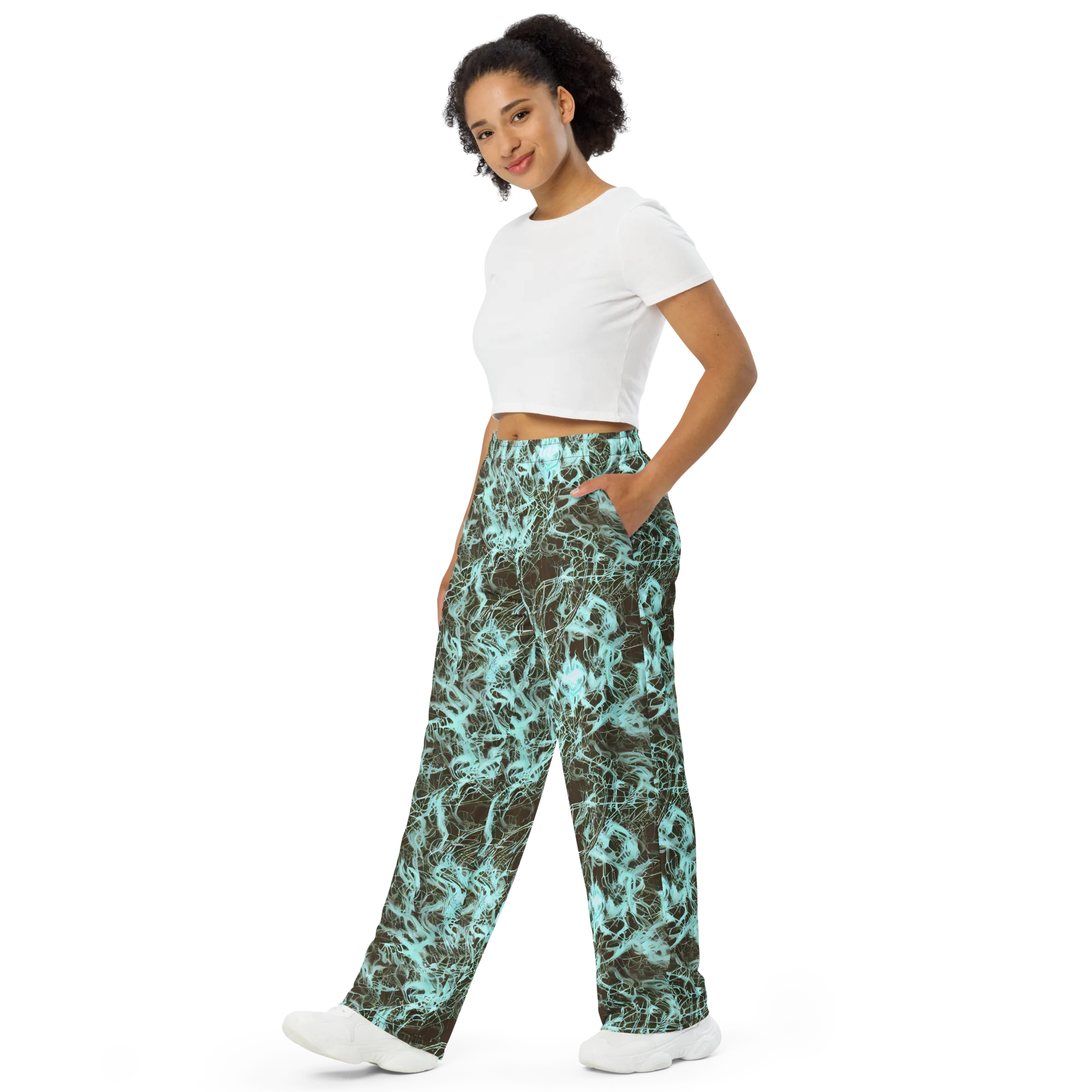 Aqua Vein on Wide-Leg Pants — Left Front