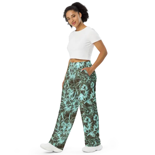 Aqua Vein on a Wide-Leg Pants