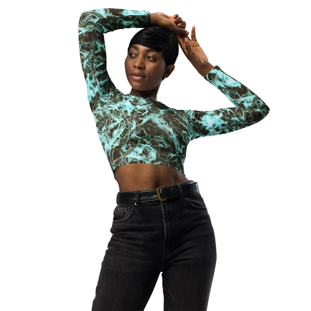 Aqua Vein on Long Sleeve Crop Top — Front