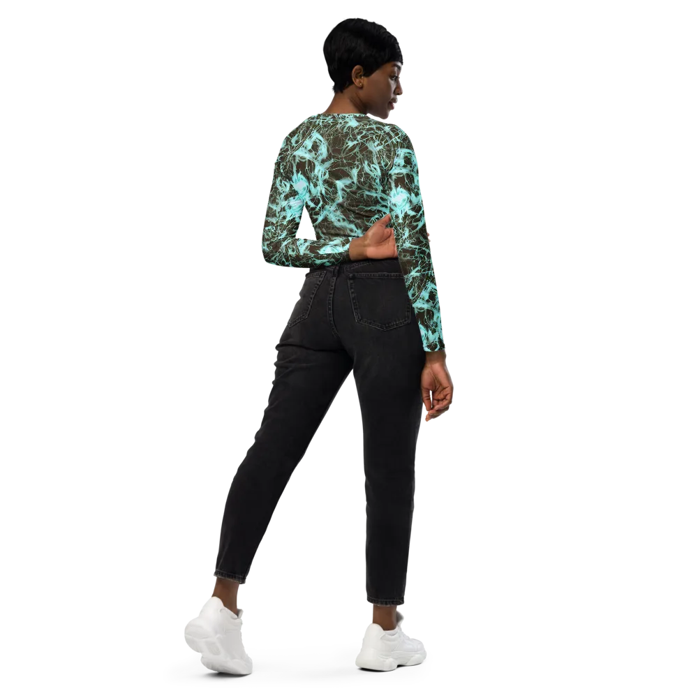 Aqua Vein on Long Sleeve Crop Top — Right Back