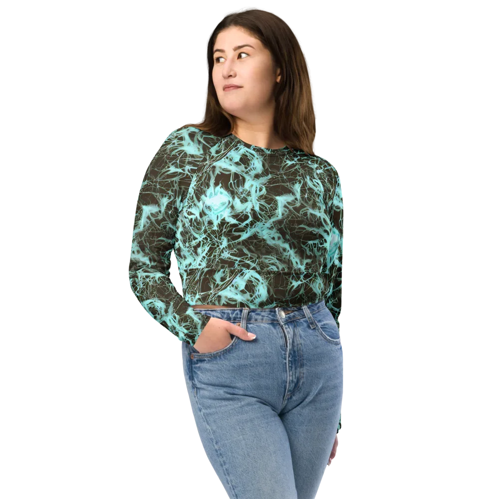 Aqua Vein on Long Sleeve Crop Top — Front