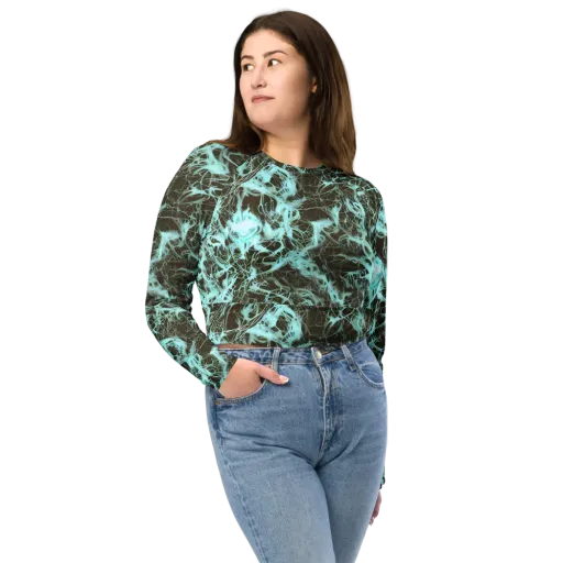 Aqua Vein on a Long Sleeve Crop Top