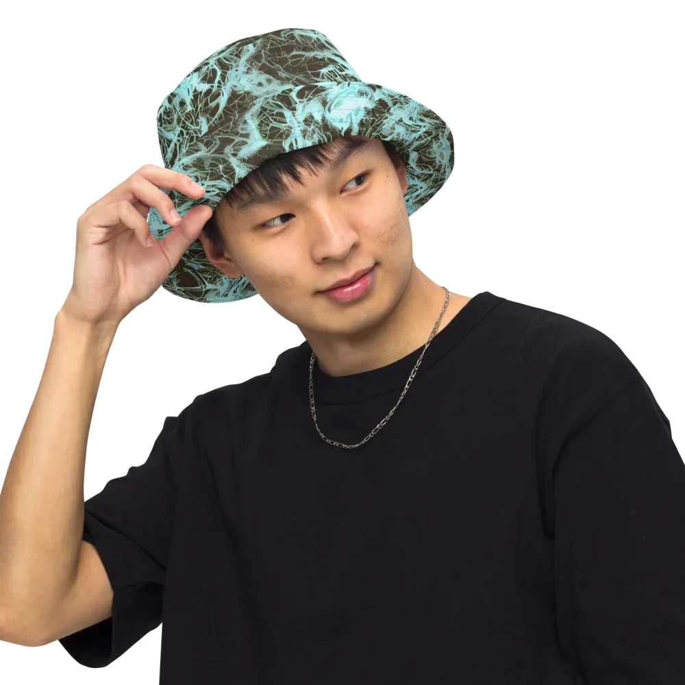 Aqua Vein on Reversible Bucket Hat — Front Inside