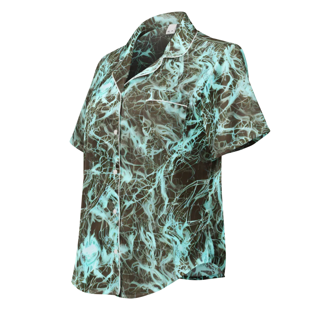 Aqua Vein on Women's Short Sleeve Pajama Top — Left Front