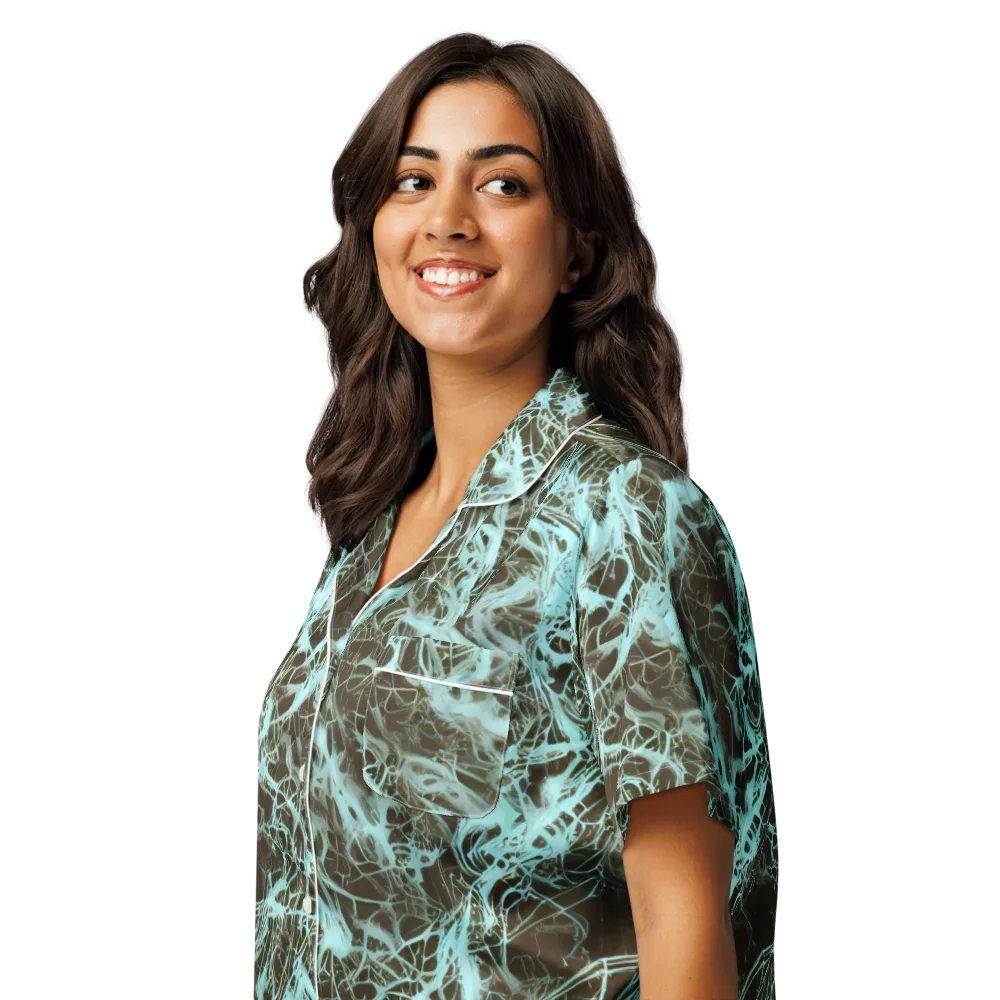 Aqua Vein on Women's Short Sleeve Pajama Top — Left Front
