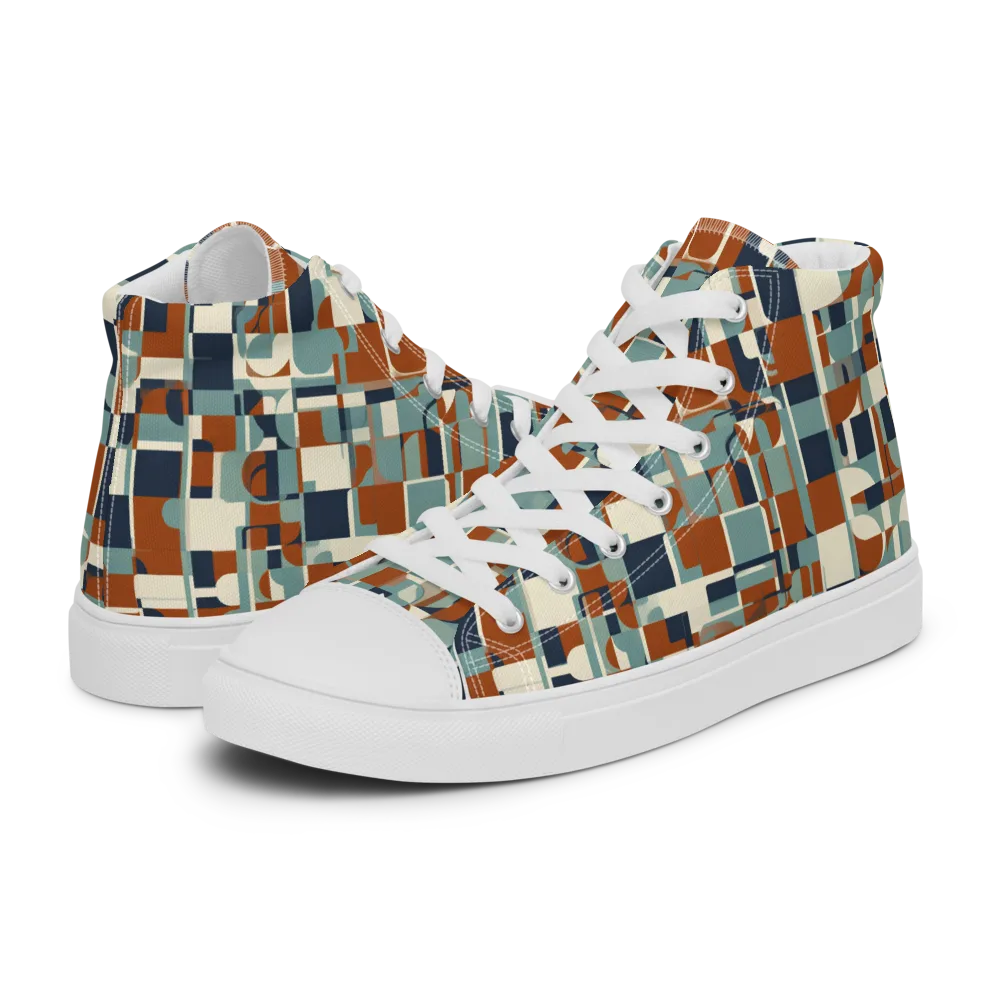 Rustwork Mosaic on Men's High Top Canvas Shoes — Left