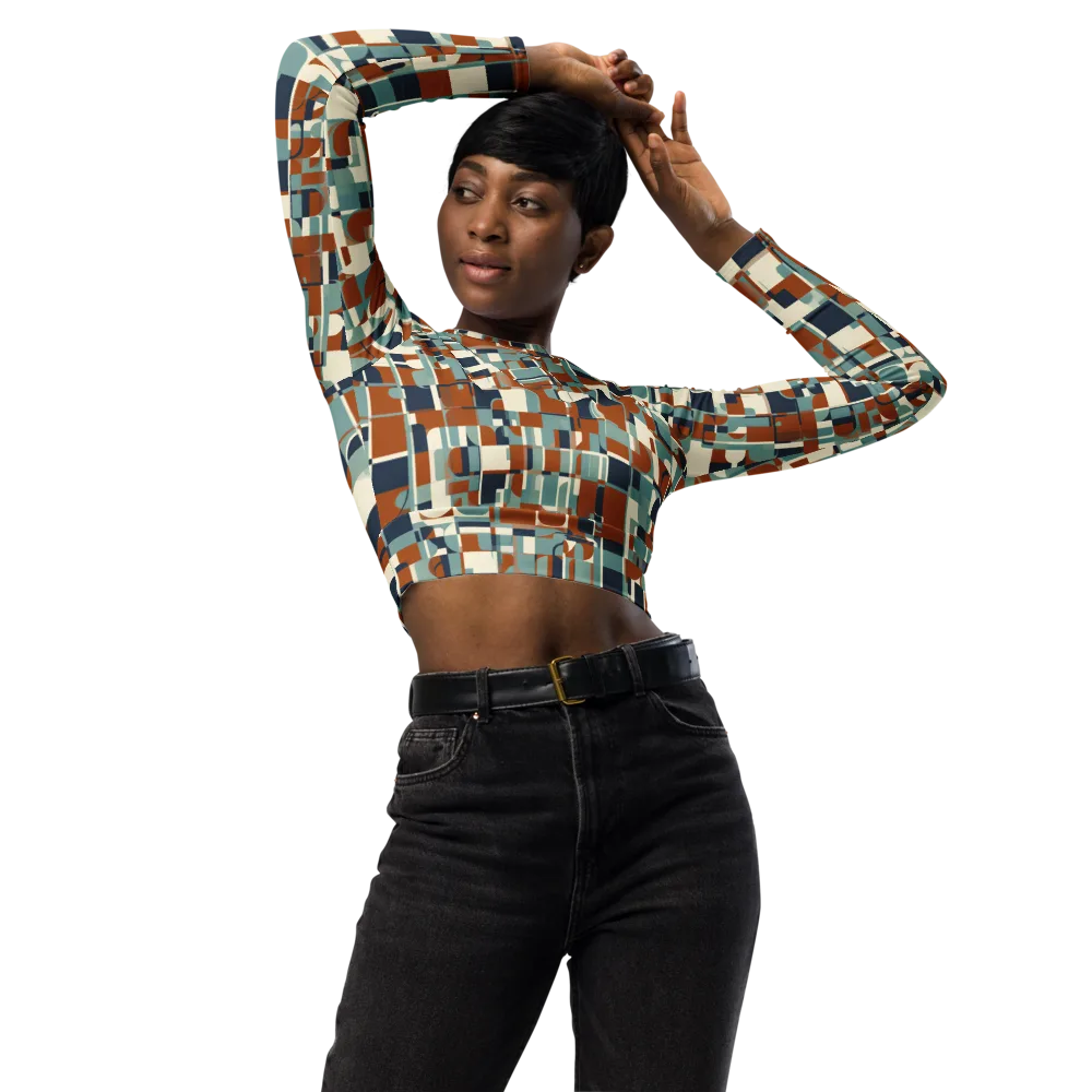 Rustwork Mosaic on Long Sleeve Crop Top — Front