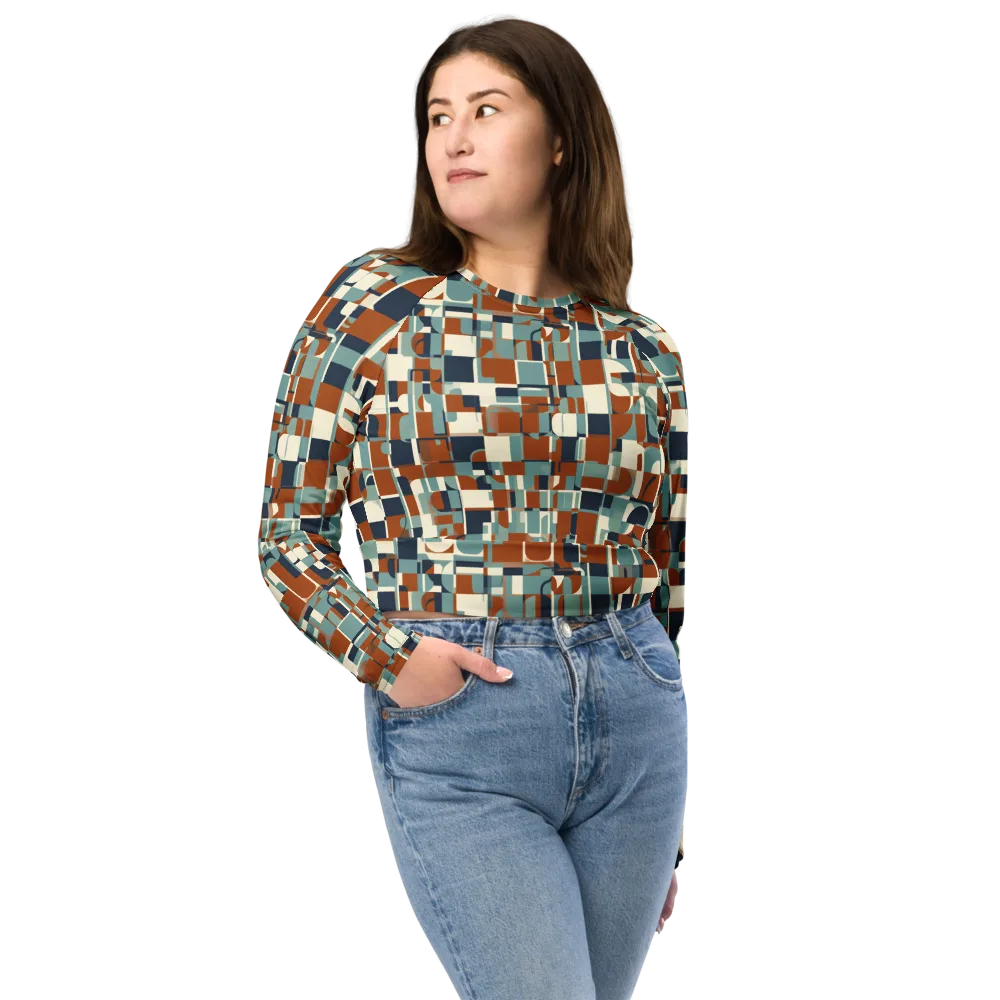 Rustwork Mosaic on Long Sleeve Crop Top — Front