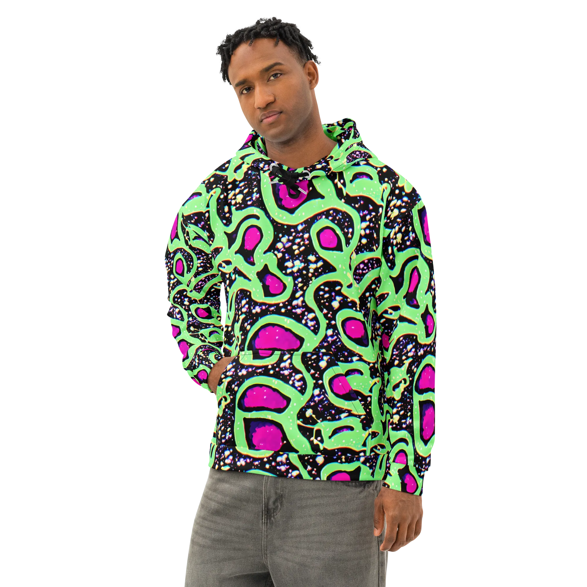 Ultraviolet Oasis on Cotton Hoodie — Left Front