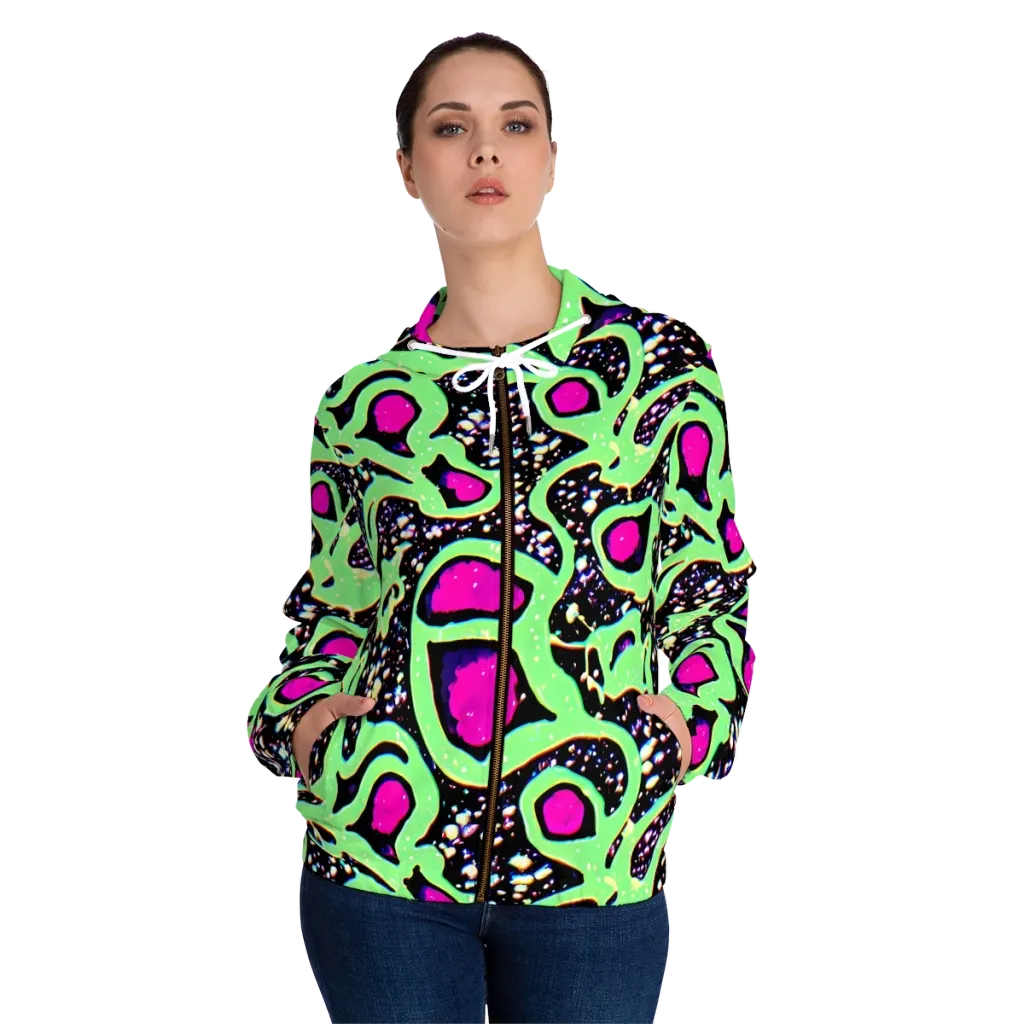 Ultraviolet Oasis on Women's Full-Zip Hoodie — Front On Person