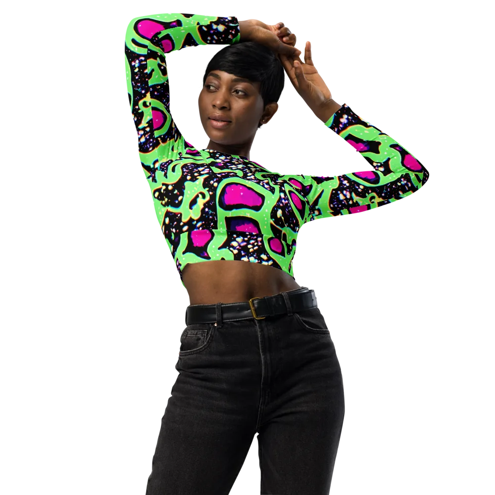 Ultraviolet Oasis on Long Sleeve Crop Top — Front