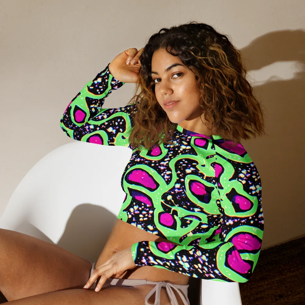 Ultraviolet Oasis on Long Sleeve Crop Top — Left Front