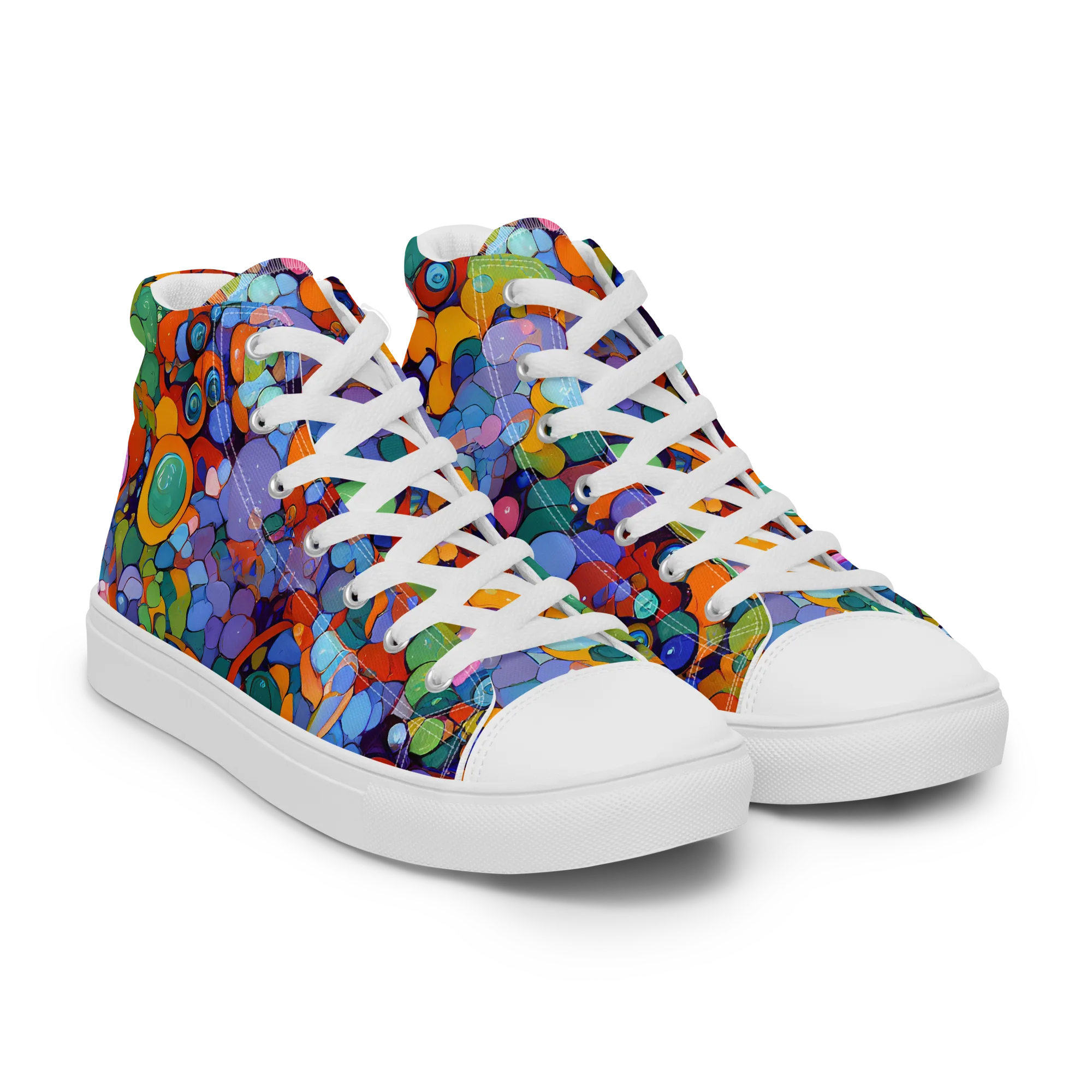 Chromatic Pebble Riot on Men's High Top Canvas Shoes — Right Front