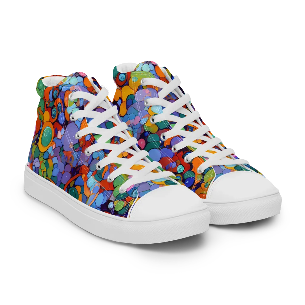 Chromatic Pebble Riot on Men's High Top Canvas Shoes — Right Front
