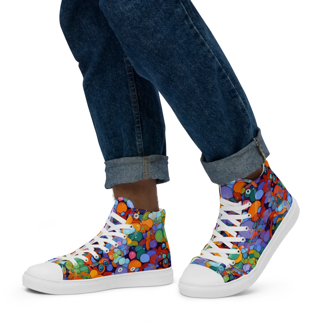 Chromatic Pebble Riot on Men's High Top Canvas Shoes — Left