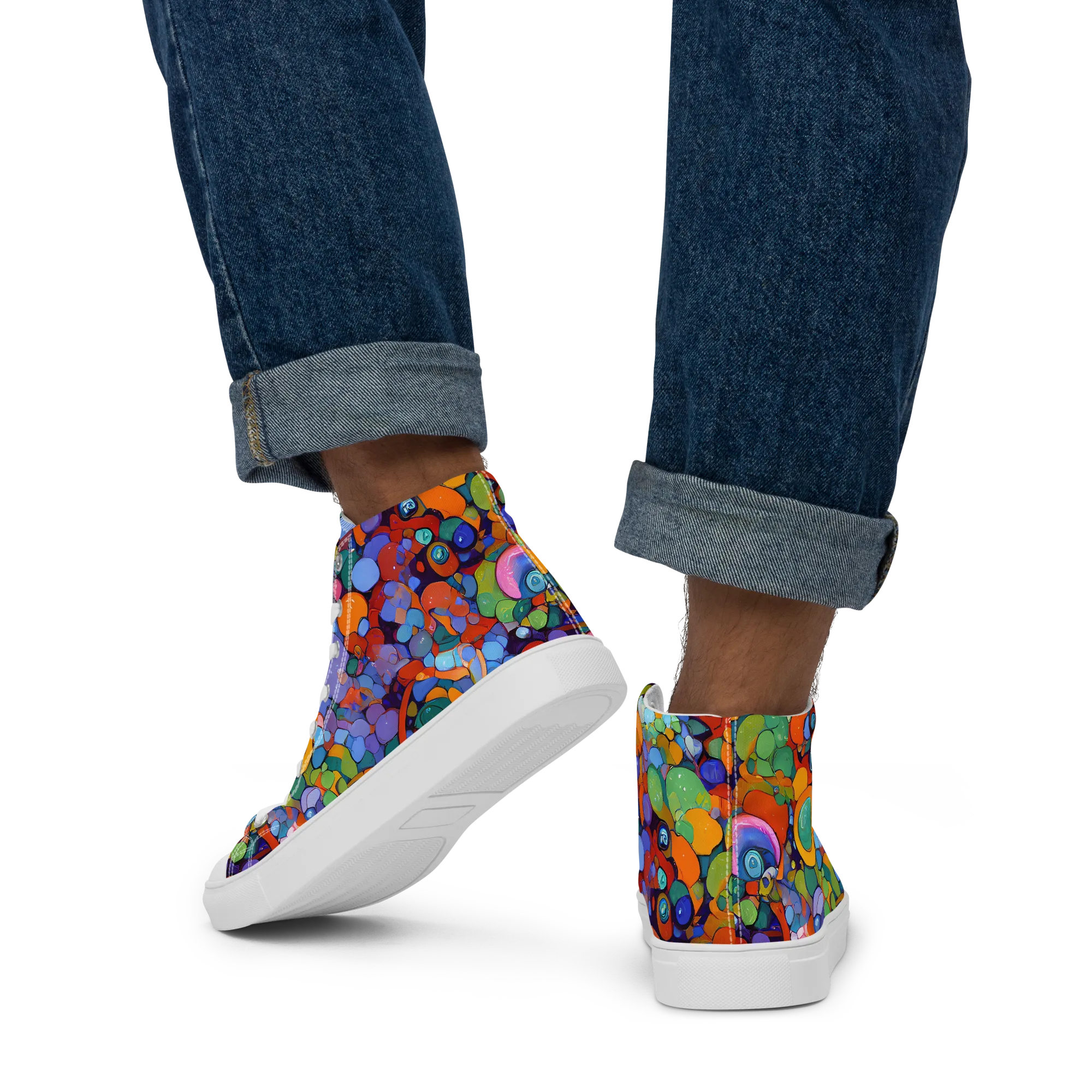 Chromatic Pebble Riot on Men's High Top Canvas Shoes — Back