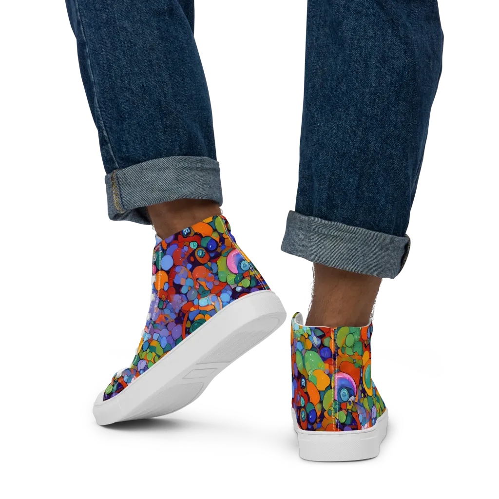 Chromatic Pebble Riot on Men's High Top Canvas Shoes — Back