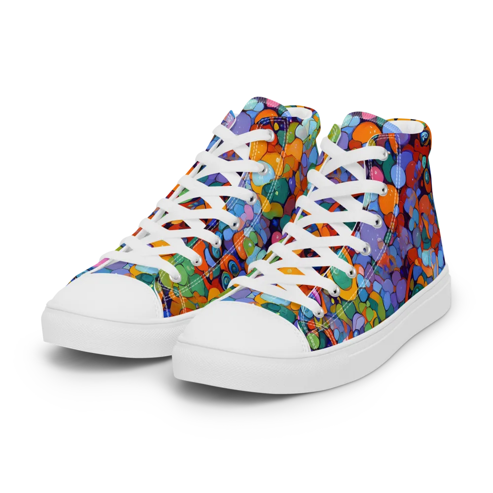 Chromatic Pebble Riot on Women's High Top Canvas Shoes — Left Front