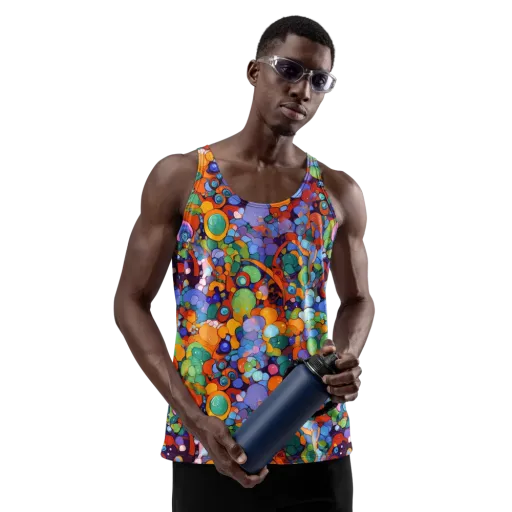 Chromatic Pebble Riot on a Men's Tank Top