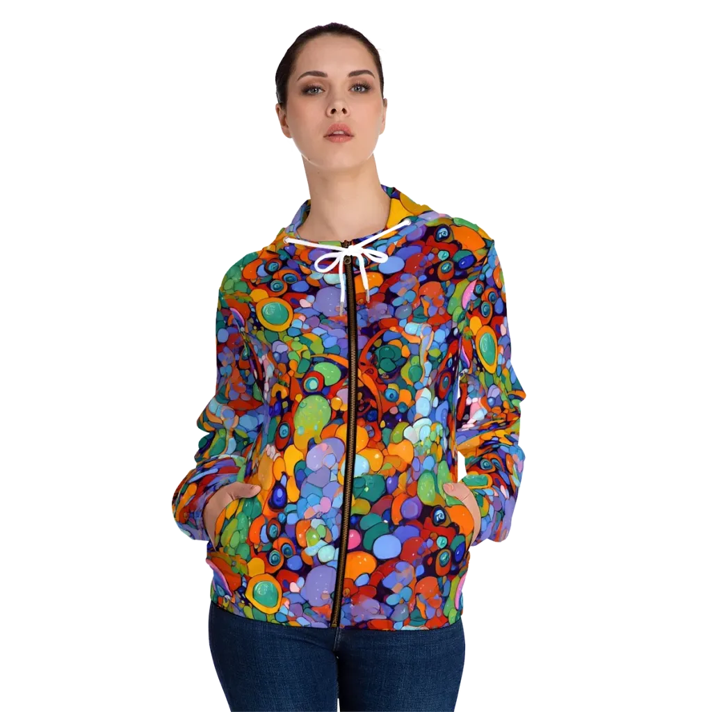 Chromatic Pebble Riot on Women's Full-Zip Hoodie — Front On Person