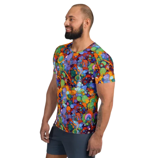 Chromatic Pebble Riot on a Men's Athletic T-Shirt