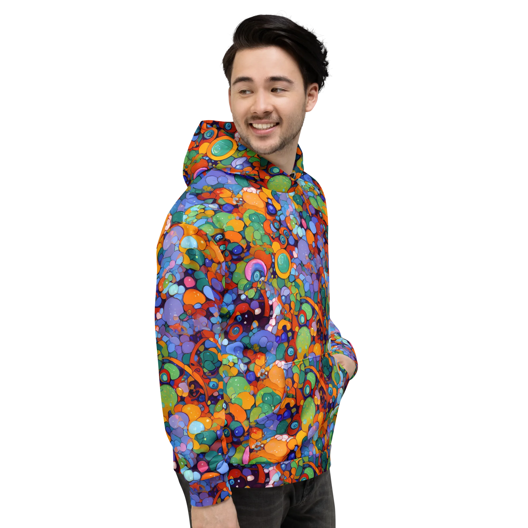 Chromatic Pebble Riot on Hoodie — Right