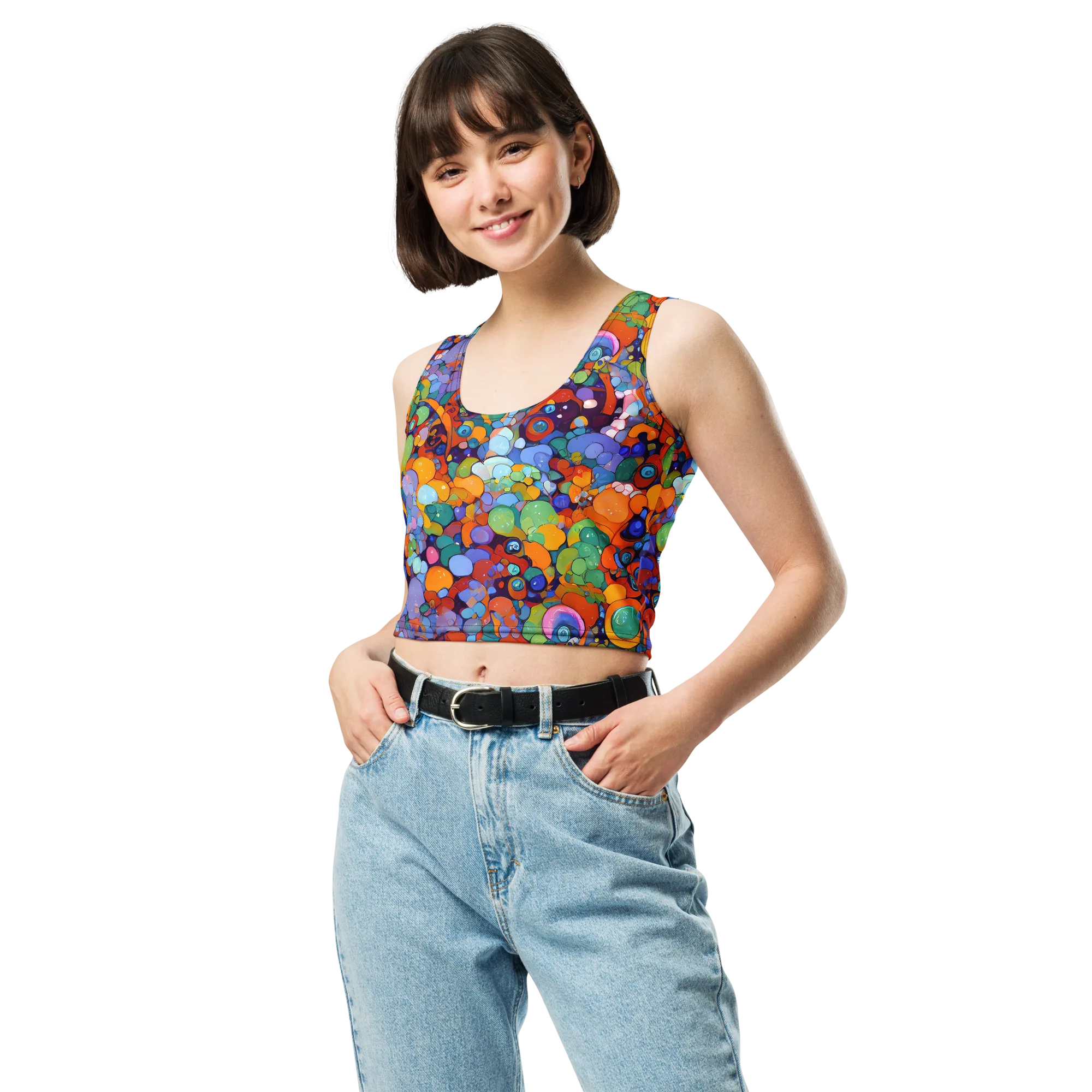 Chromatic Pebble Riot on Crop Top — Front