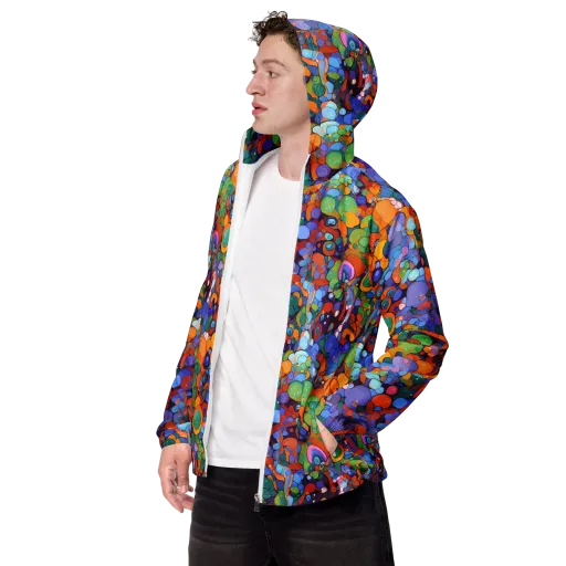 Chromatic Pebble Riot on a Men's Windbreaker