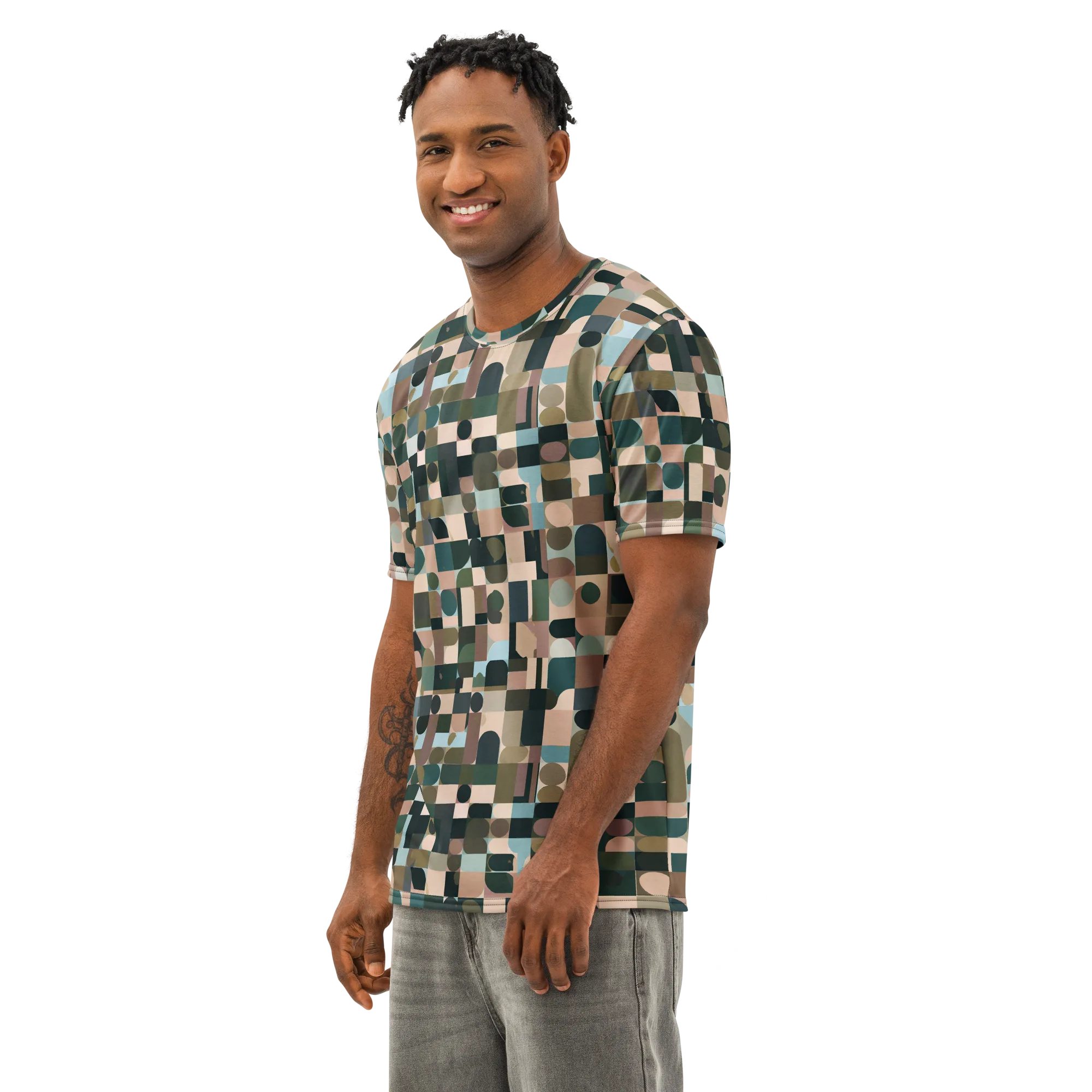 Mosaic Afterglow on Men's Cotton Crew Neck T-Shirt — Left Front