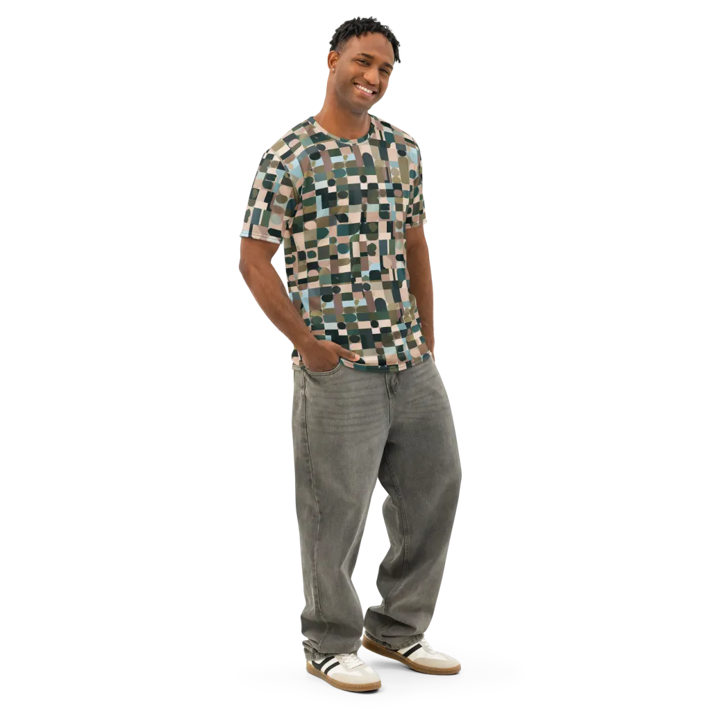 Mosaic Afterglow on Men's Cotton Crew Neck T-Shirt — Right Front