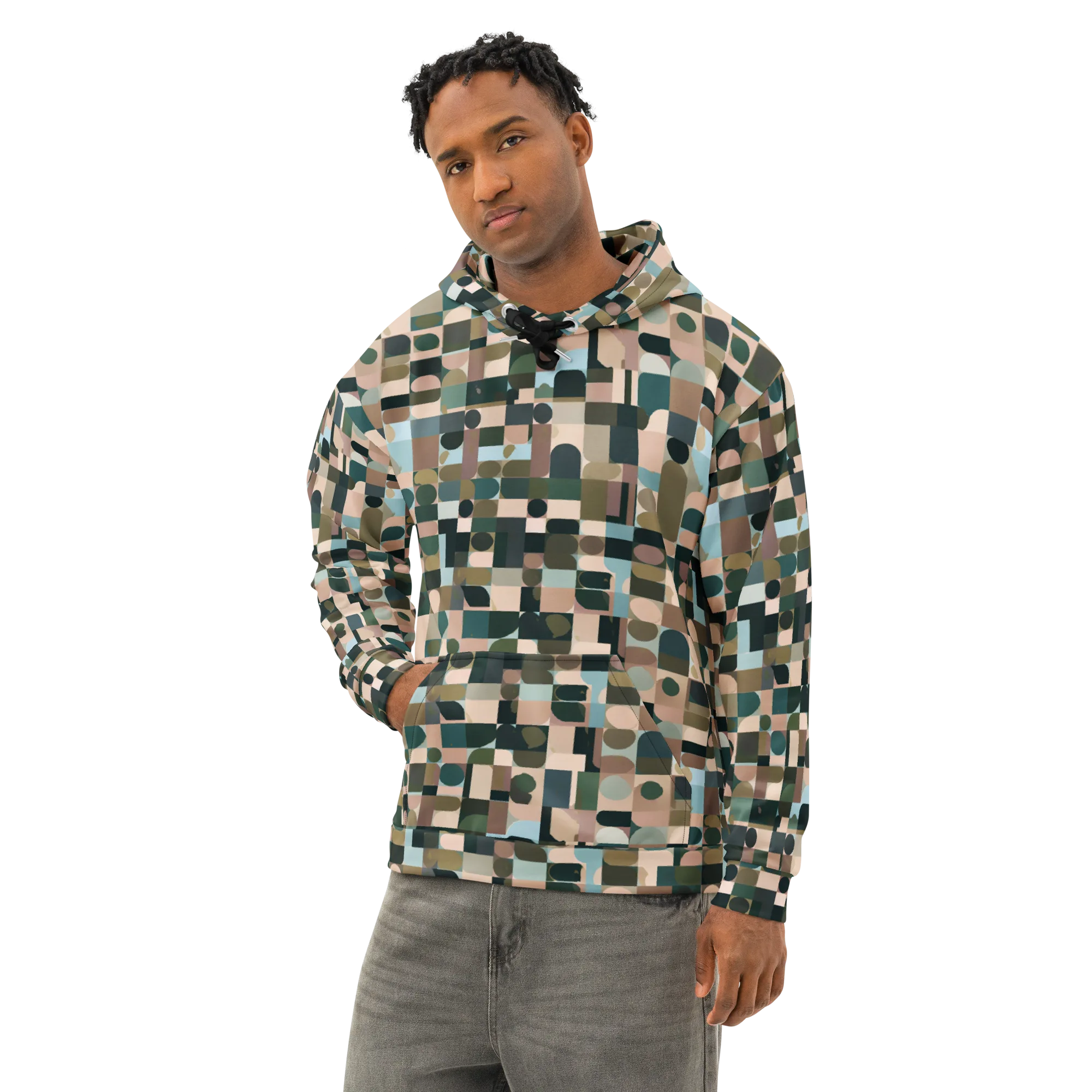 Mosaic Afterglow on Cotton Hoodie — Left Front