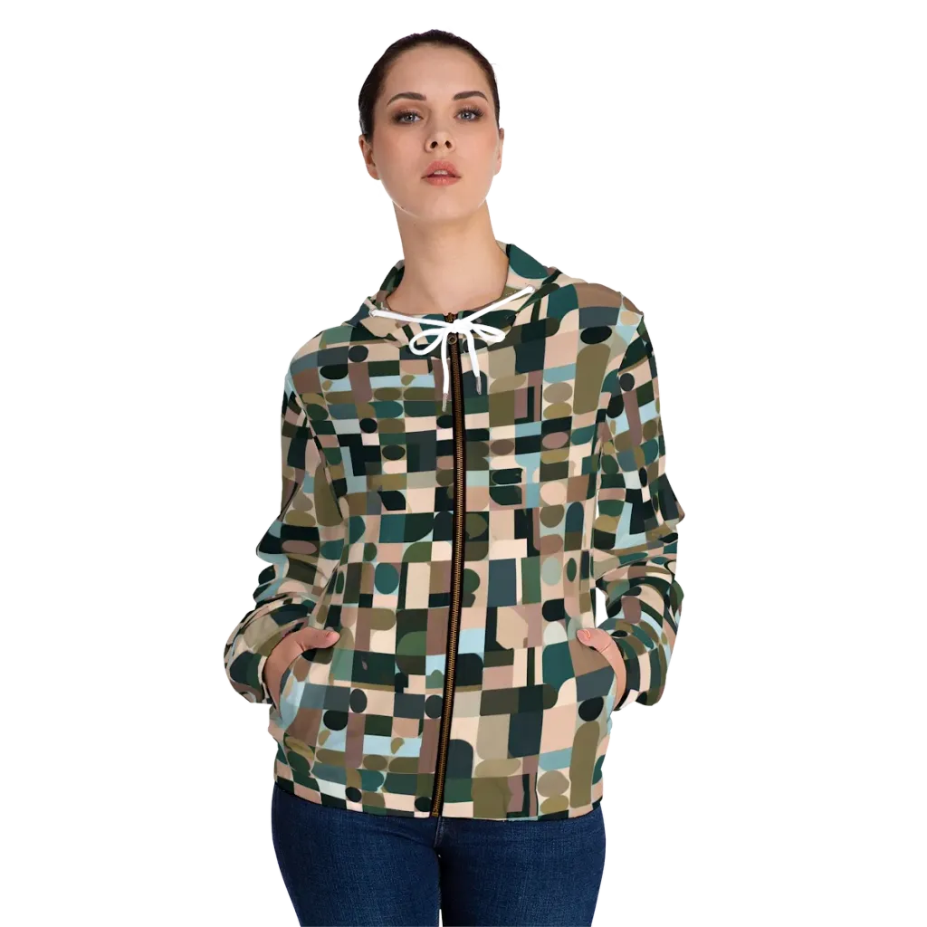 Mosaic Afterglow on Women's Full-Zip Hoodie — Front On Person