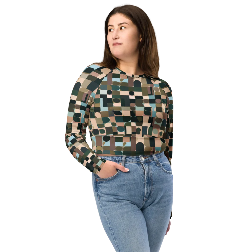 Mosaic Afterglow on Long Sleeve Crop Top — Front