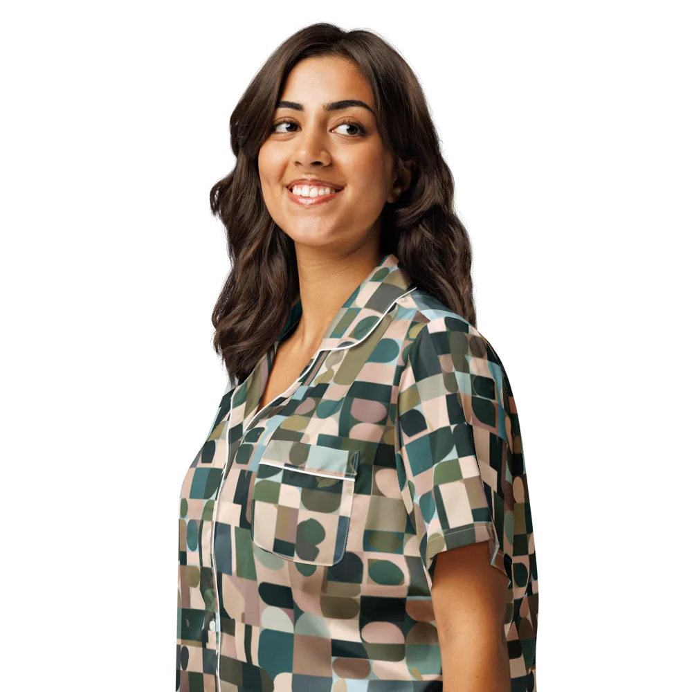 Mosaic Afterglow on Women's Short Sleeve Pajama Top — Left Front
