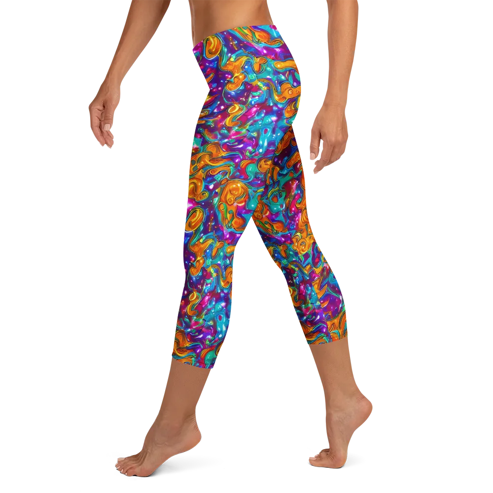 Saffron Kaleidoscope on Capri Leggings — Left