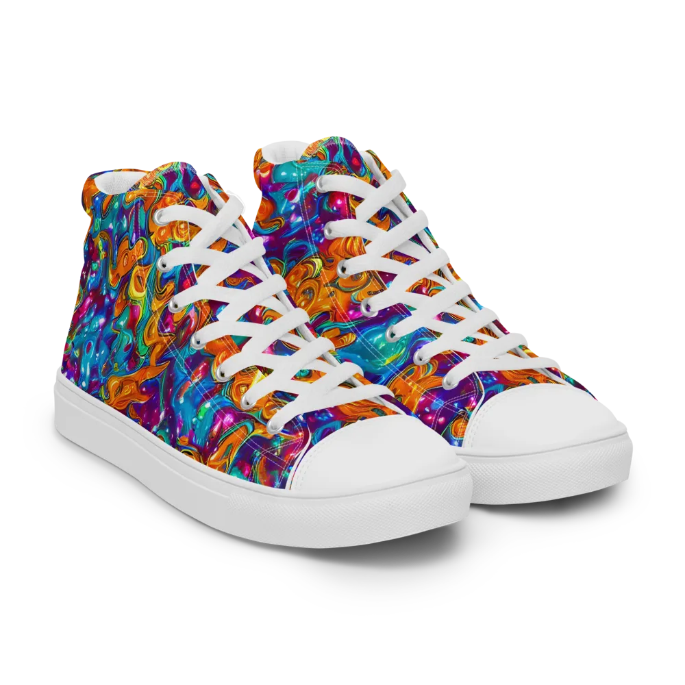 Saffron Kaleidoscope on Men's High Top Canvas Shoes — Right Front