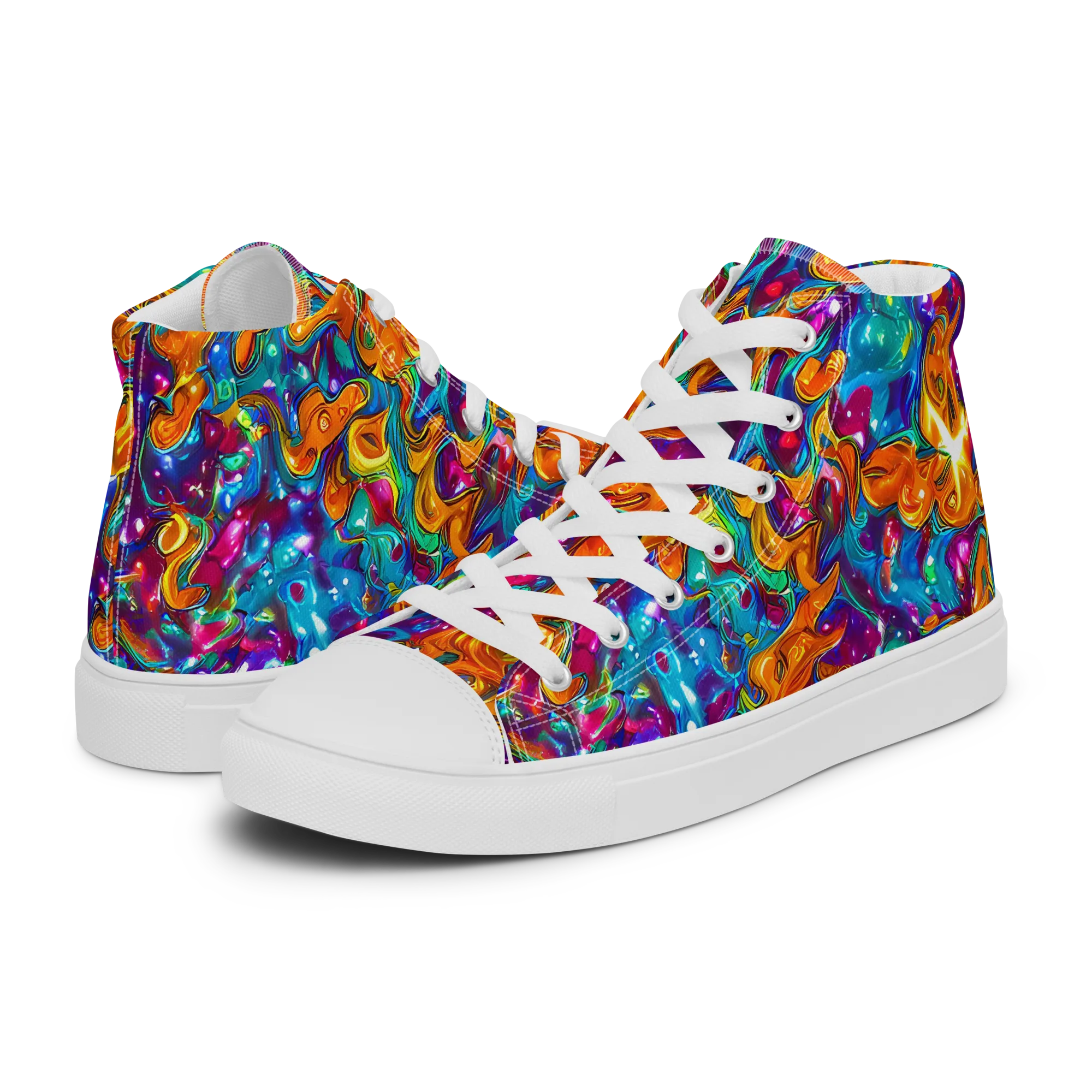 Saffron Kaleidoscope on Women's High Top Canvas Shoes — Left